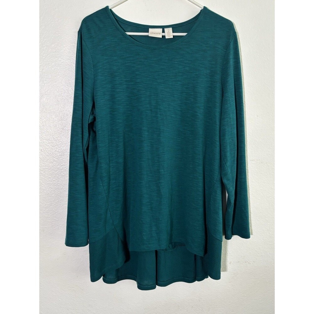 Chico's Pacific Teal Ribbed Long Sleeve Tunic Top Women's Size 12 (Large)